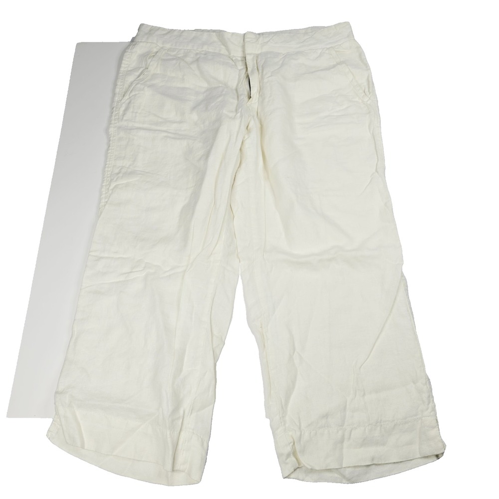 Old Navy Pants Womens 12‎ White Linen Casual Just Below Waist Summer Lightweight